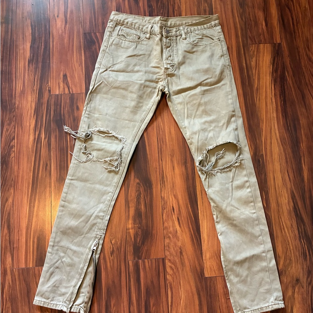 MNML Tan Distressed Slim Jeans